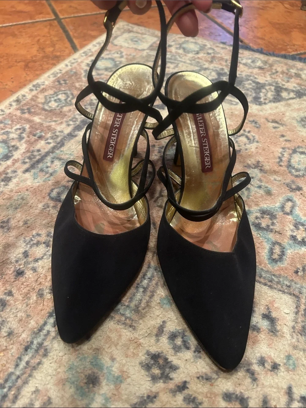 Walter Steiger Black Pointed-Toe Strappy Heels